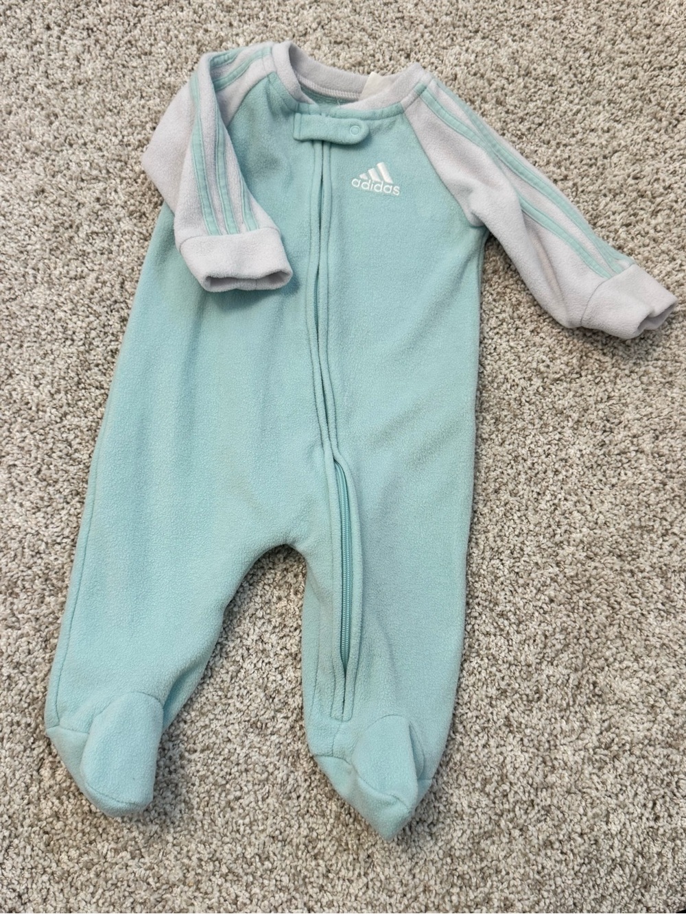 adidas Mint Green and Ivory Baby Footed One-Piece